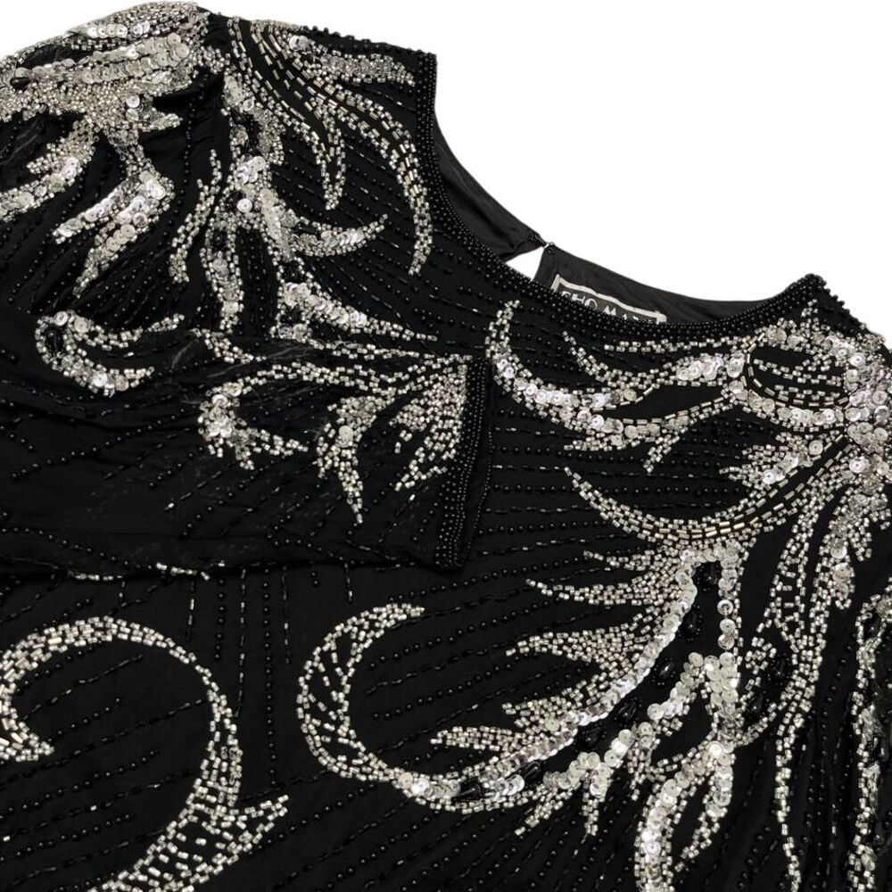 Sho Max Originals 80s Vintage Womens Beaded Metallic 100% Silk‎ Blouse, Sho 461